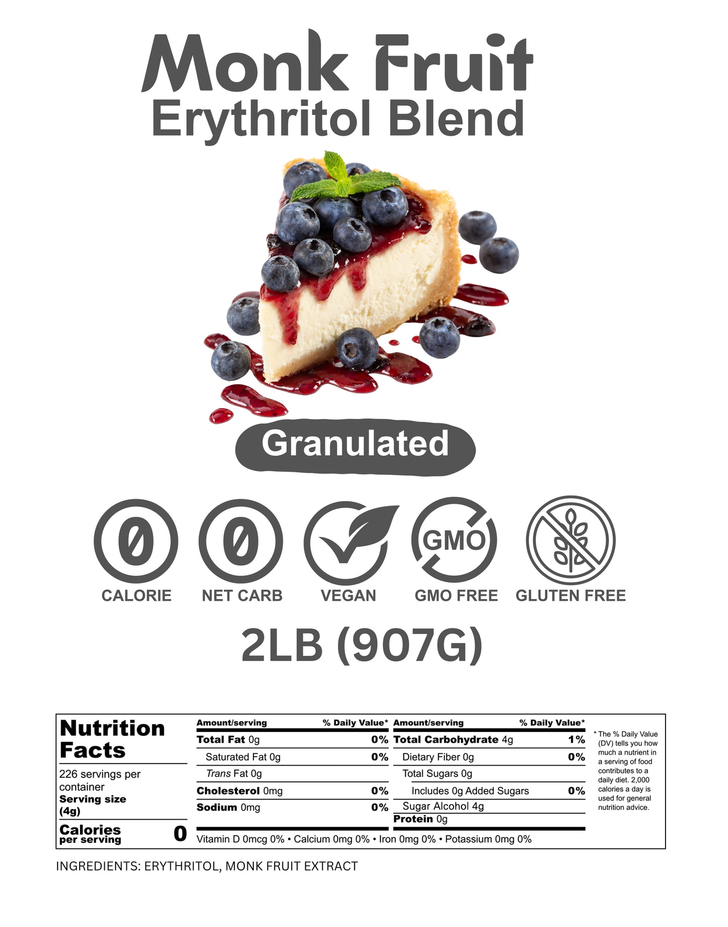 2 LBS Monk Fruit Erythritol Blend